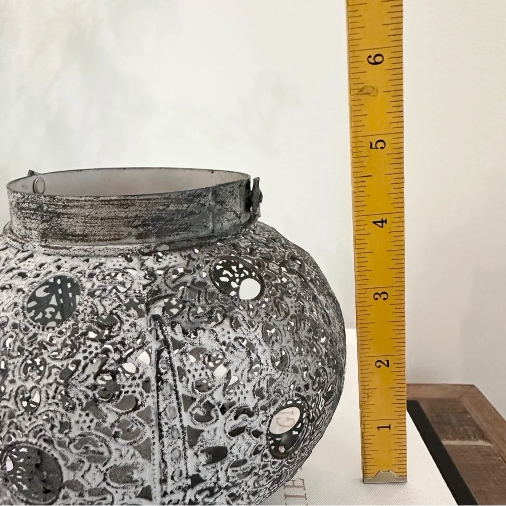Decorative Metal Lantern Or Vase Perforated Metal With Vintage Look Handle